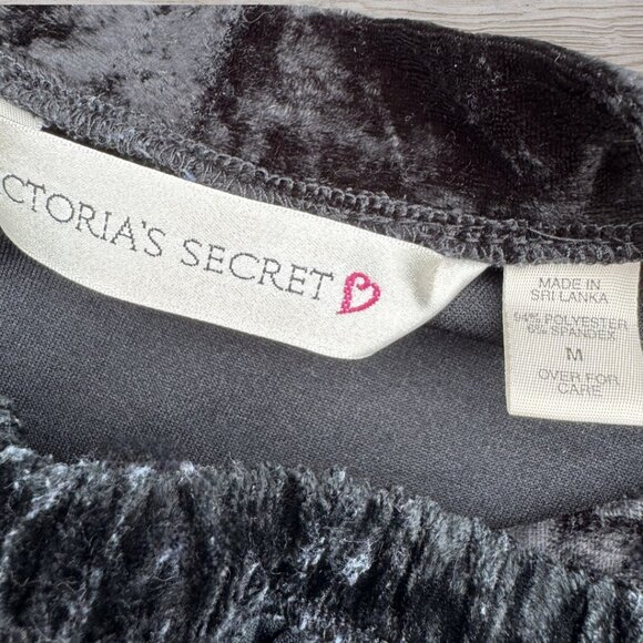 Victorias Secret Vintage 90s Y2K Black Velvet Crossover 2PC Top Pants Lounge Set - Picture 6 of 7